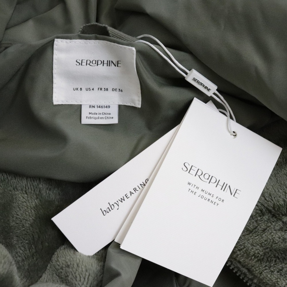 NWT Seraphine Green 3-In-1 Long Chevron Puffer Maternity Coat 4 Babywearing - Picture 11 of 14
